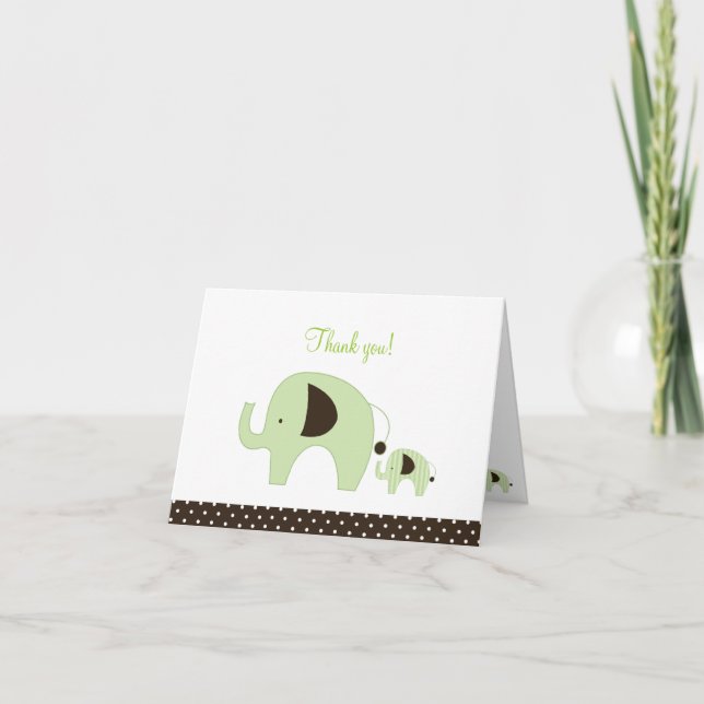 Cartão De Agradecimento Obrigado dobrado de Dottie elefante verde você (Frente)