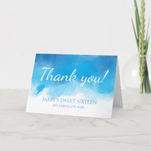 Cartão De Agradecimento Obrigado, Doce 16 Summer Blue Watercolor