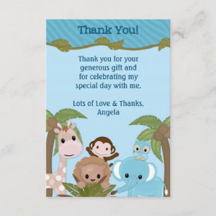Cartão De Agradecimento Obrigado doce do chá de bebês da selva você
