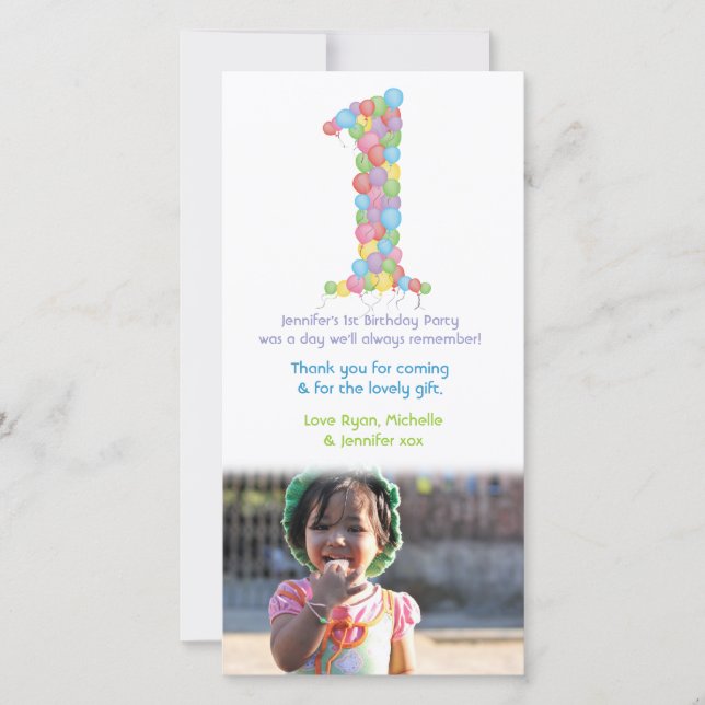 Cartão De Agradecimento Obrigado dos balões do primeiro aniversario do (Frente)