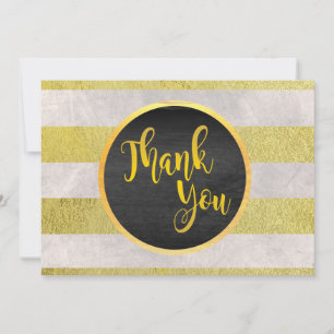 Cartão De Agradecimento Obrigado Dourado Casamento White Marble