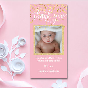 Cartão De Agradecimento OBRIGADO Dourado cor-de-rosa VOCÊ FOTO da MENINA