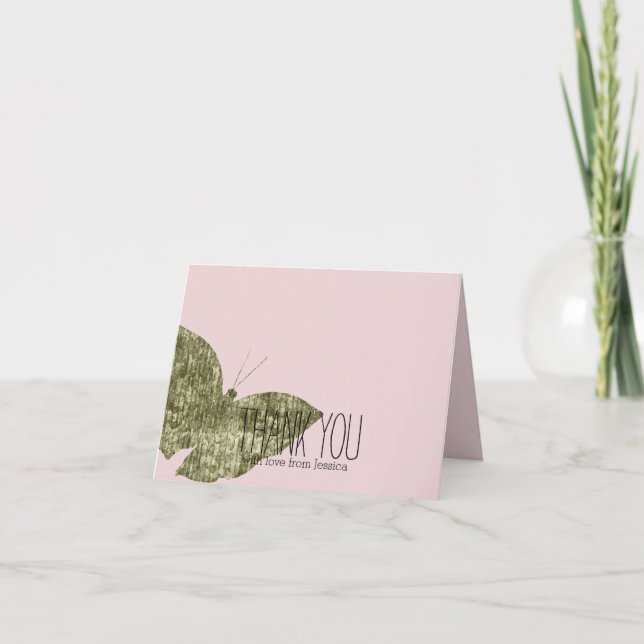 Cartão De Agradecimento Obrigado Dourado da borboleta da jóia você (Frente)