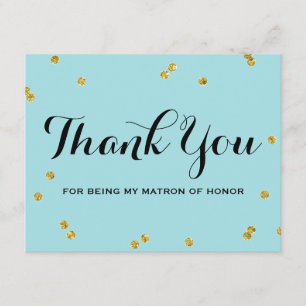 Cartão De Agradecimento Obrigado Dourado da honra da matrona do azul   do