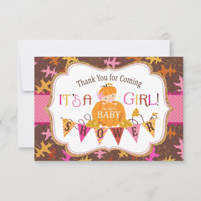 Cartão De Agradecimento Obrigado Dourado das abóboras do brilho das folhas (Frente)