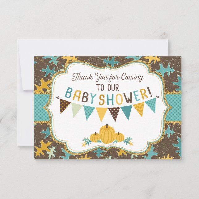 Cartão De Agradecimento Obrigado Dourado das abóboras do brilho das folhas (Frente)