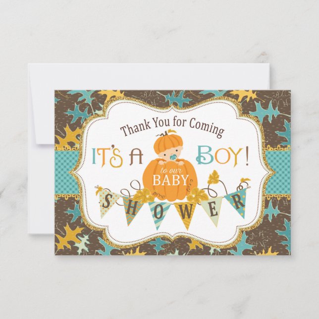 Cartão De Agradecimento Obrigado Dourado das abóboras do brilho das folhas (Frente)