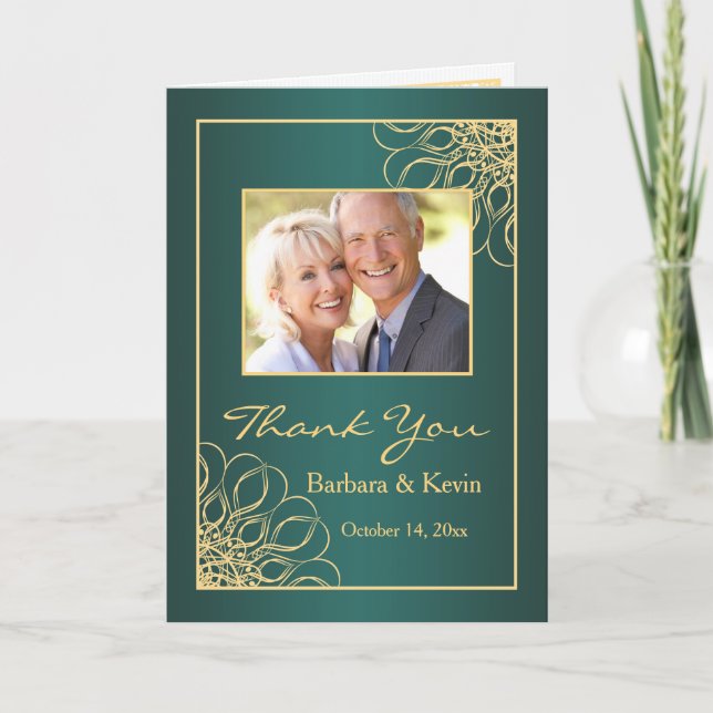 Cartão De Agradecimento Obrigado dourado do aniversário dos redemoinhos (Frente)