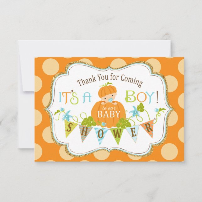 Cartão De Agradecimento Obrigado Dourado do brilho do menino da abóbora da (Frente)