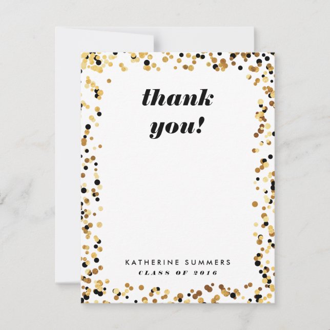Cartão De Agradecimento Obrigado Dourado moderno da graduação dos confetes (Frente)