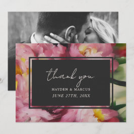 Cartão De Agradecimento Obrigado Dramático Casamento Foto Floral Rosa