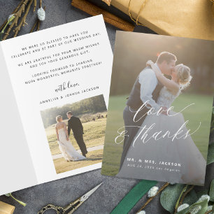 Cartão De Agradecimento Obrigado e amor moderno roteiro 2 fotos casamento