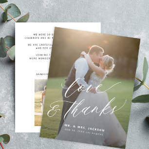 Cartão De Agradecimento Obrigado e amor moderno roteiro 2 fotos casamento