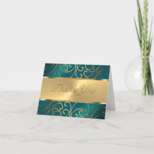 Cartão De Agradecimento Obrigado Elegante Azul Teal e Dourado Filigree