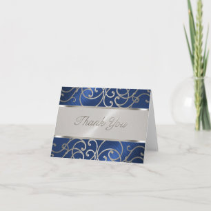 Cartão De Agradecimento Obrigado Elegante Blue e Silver Filigree
