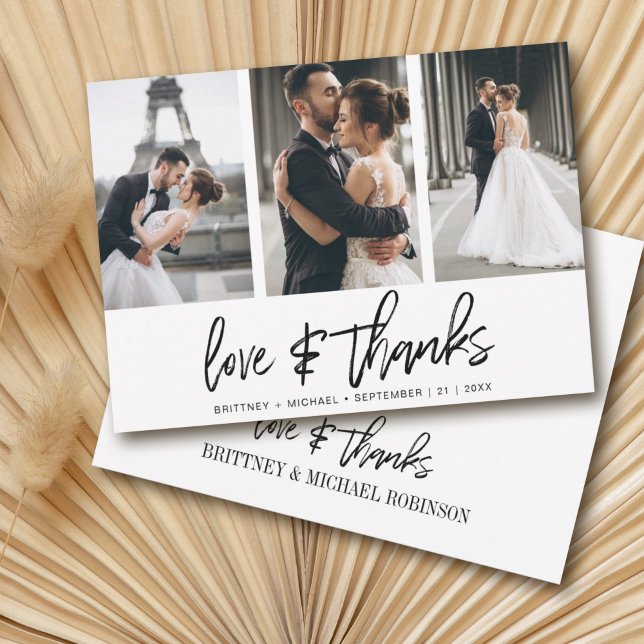 Cartão De Agradecimento Obrigado Elegante de Colagem de Fotos com Letra Mo (Show your appreciation to your loved ones with an awesome photo thank-you card!)