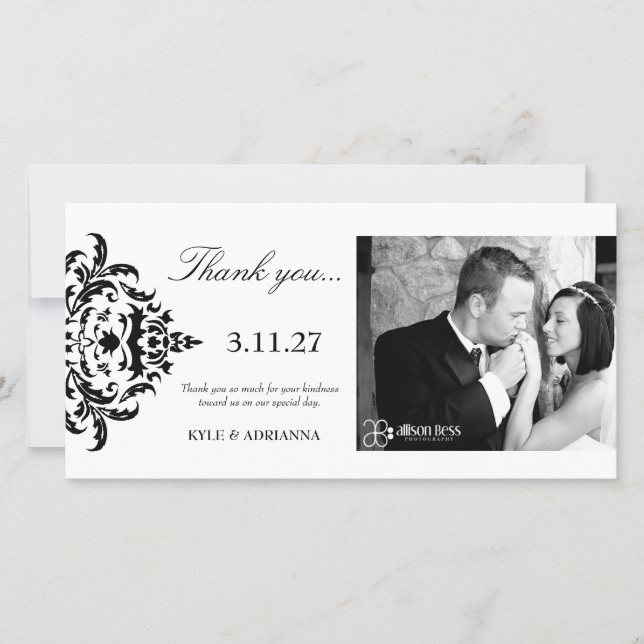 Cartão De Agradecimento obrigado elegante do damasco 311-Simplisticly você (Frente)