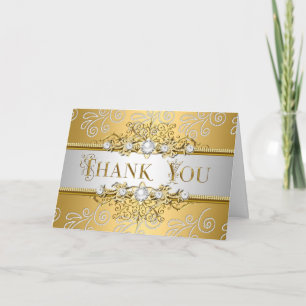 Cartão De Agradecimento Obrigado Elegante Ouro Prata renda Diamante Sobrep