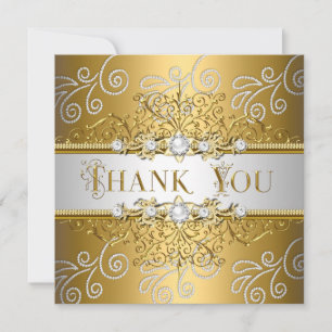 Cartão De Agradecimento Obrigado Elegante Renda de Ouro Prata Diamante