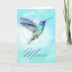 Cartão De Agradecimento Obrigado Em Francês - Watercolor Hummingbird Card