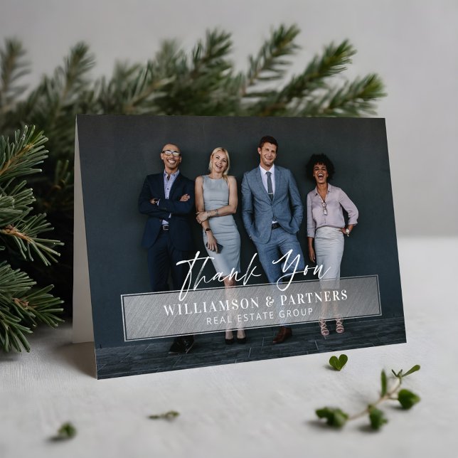 Cartão De Agradecimento Obrigado Empresa Profissional Foto Prata (Thank You Professional Company Photo Silver Plaque)