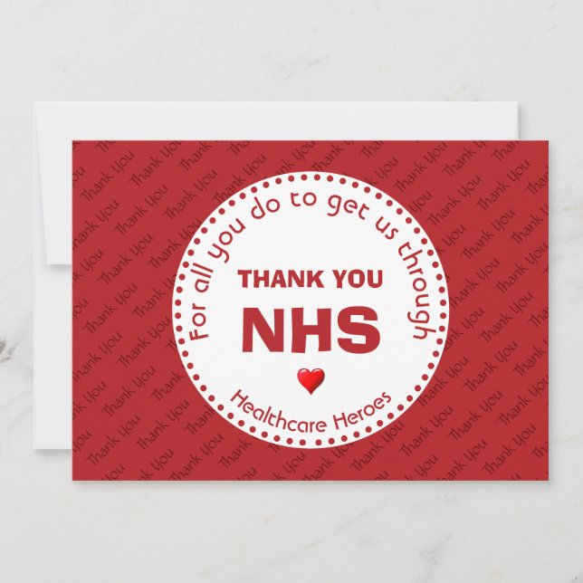 Cartão De Agradecimento Obrigado Enfermeiras NHS Heroes da Saúde RED (Frente)