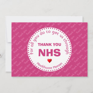 Cartão De Agradecimento Obrigado Enfermeiras NHS Heroes de Saúde PINK