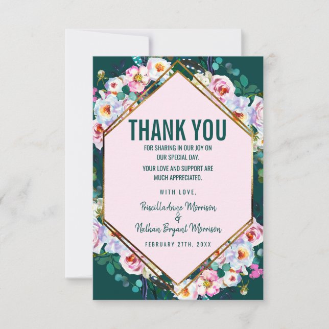 Cartão De Agradecimento Obrigado esmeralda do jade da guarnição Dourado (Frente)