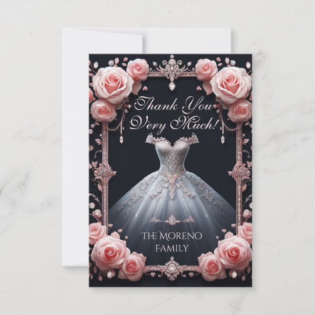 Cartão De Agradecimento Obrigado Espanhol Quinceañera Rosa (Frente)