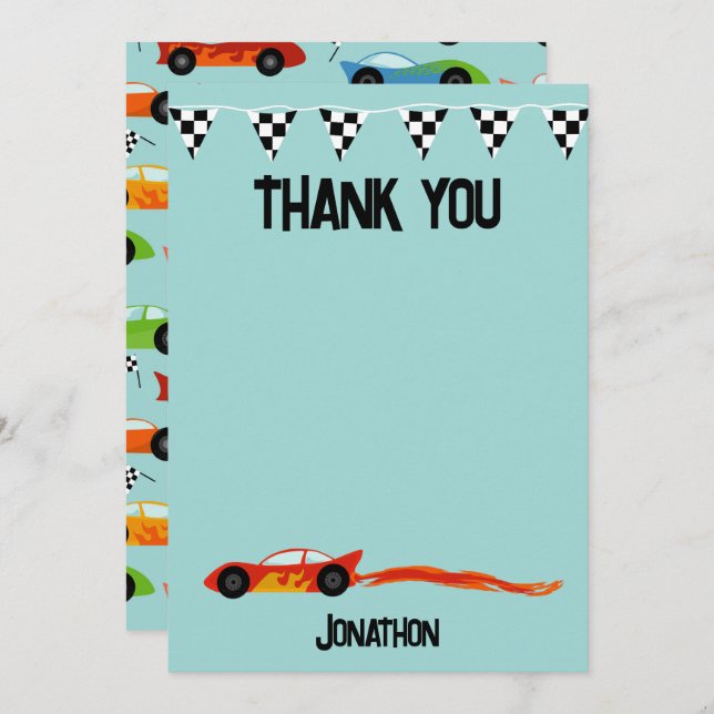 Cartão De Agradecimento Obrigado Festa de Aniversário de Carros Crianças (Frente/Verso)