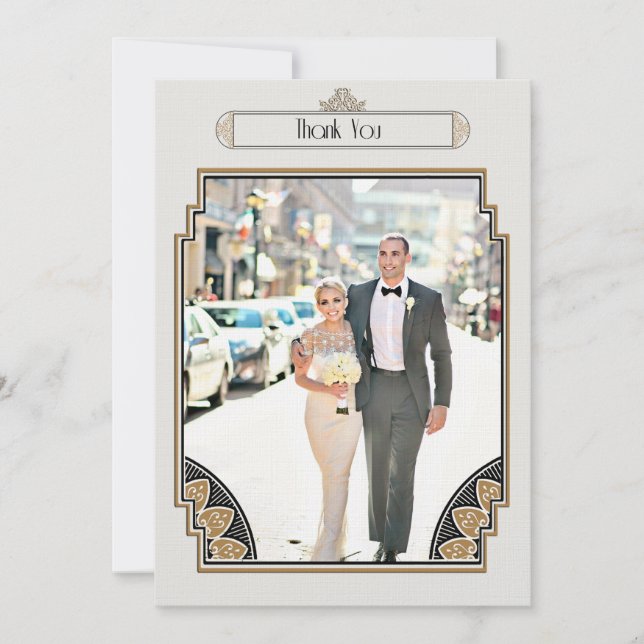 Cartão De Agradecimento Obrigado fino Dourado do art deco você (Frente)