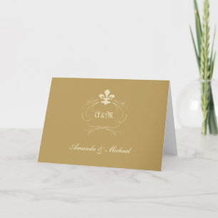 Cartão De Agradecimento Obrigado Fleur de Lis Casamento Ouro Antigo