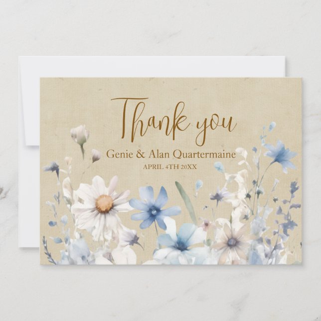 Cartão De Agradecimento Obrigado Flor Silvestre Azul (Frente)