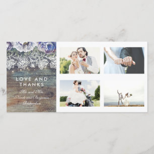 Cartão De Agradecimento Obrigado floral azul rústico do casamento do