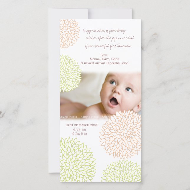 Cartão De Agradecimento Obrigado floral bonito do nascimento do bebê você (Frente)