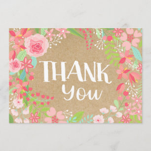 Cartão De Agradecimento Obrigado floral cor-de-rosa lunático do papel de