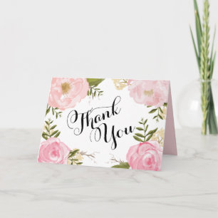 Cartão De Agradecimento Obrigado floral do casamento do rosa moderno do