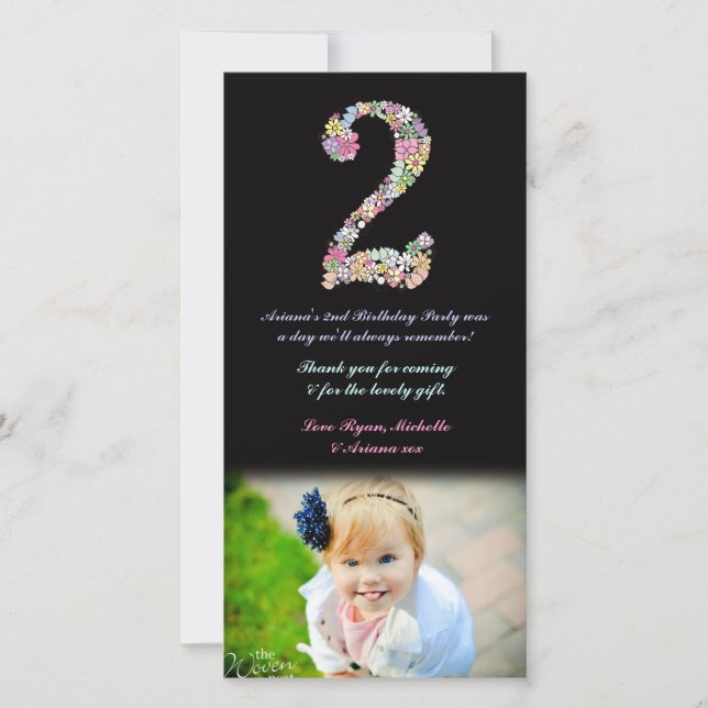 Cartão De Agradecimento Obrigado floral do segundo aniversário das meninas (Frente)