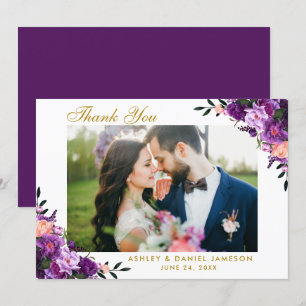 Cartão De Agradecimento Obrigado floral roxo ultravioleta do casamento