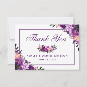 Cartão De Agradecimento Obrigado floral roxo ultravioleta do casamento
