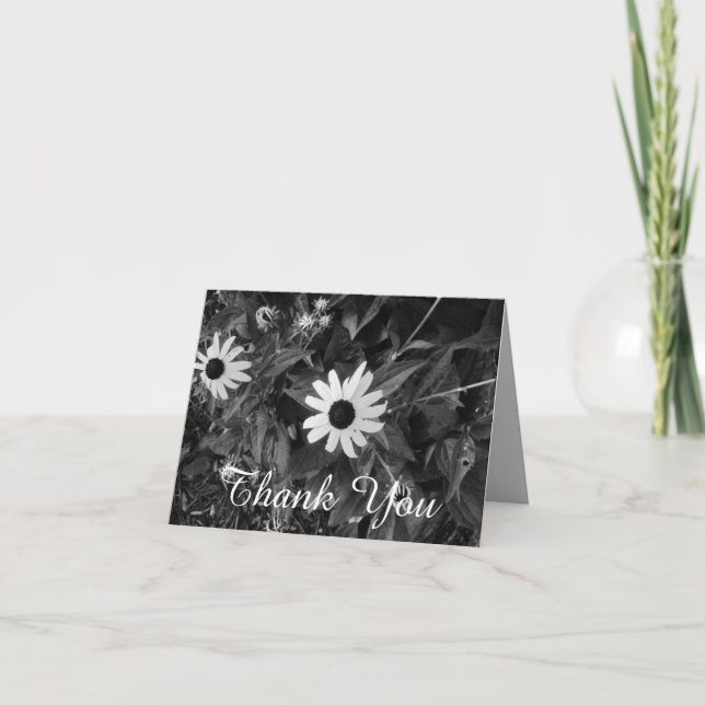 Cartão De Agradecimento Obrigado Flores Negras e Brancas (Frente)