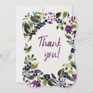 Cartão De Agradecimento Obrigado! Flores Roxas Pintadas com Aquarela