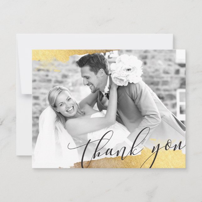 Cartão De Agradecimento OBRIGADO FOTO bordas douradas modernas luxuosas em (Frente)