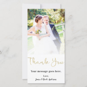 Cartão De Agradecimento Obrigado Foto Casamento Folha Dourada Fina Falsa