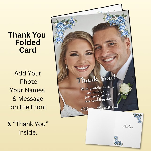 Cartão De Agradecimento Obrigado - Foto com Azul (Criador carregado)