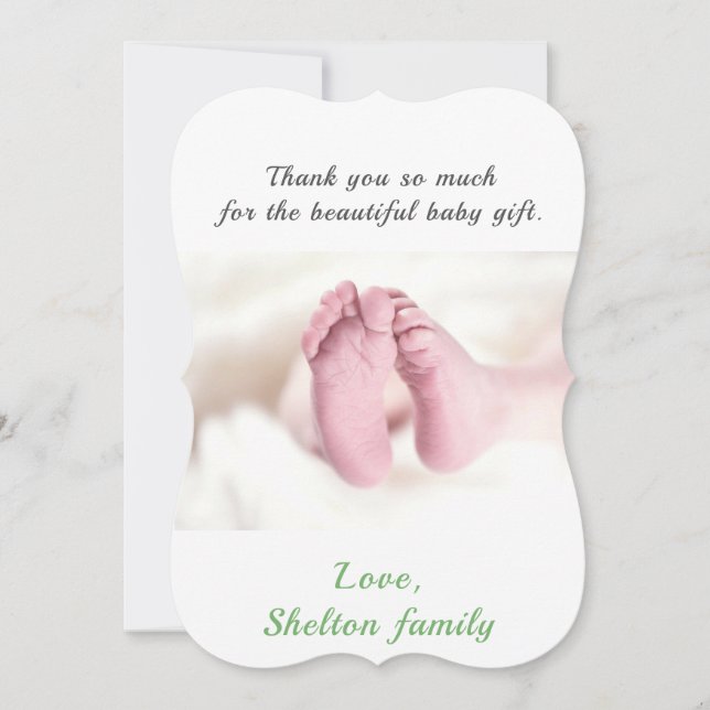 Cartão De Agradecimento Obrigado Foto do Chá de fraldas Verde (Frente)