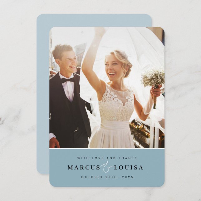 Cartão De Agradecimento OBRIGADO. Foto elegante e fofinho e azul empoeirad (Frente/Verso)