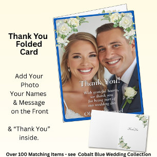 Cartão De Agradecimento Obrigado - Foto em Cobalto Blue & White Roses