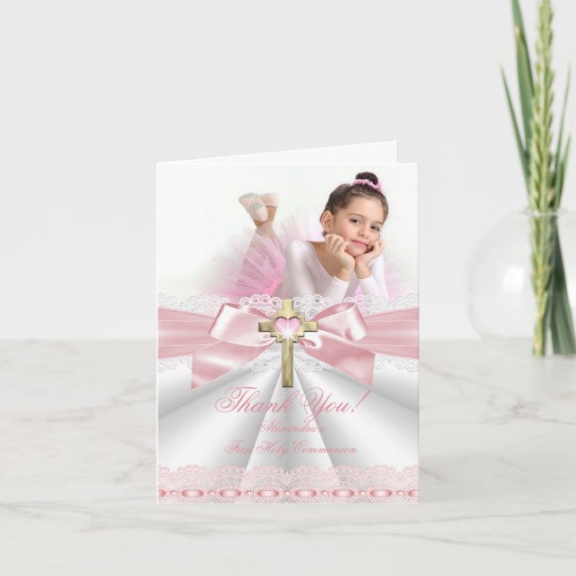 Cartão De Agradecimento Obrigado, foto-menina Primeira Comunhão (Frente)