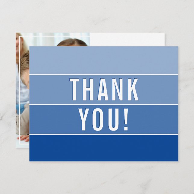 Cartão De Agradecimento OBRIGADO FOTO moderno azul real ombre (Frente/Verso)